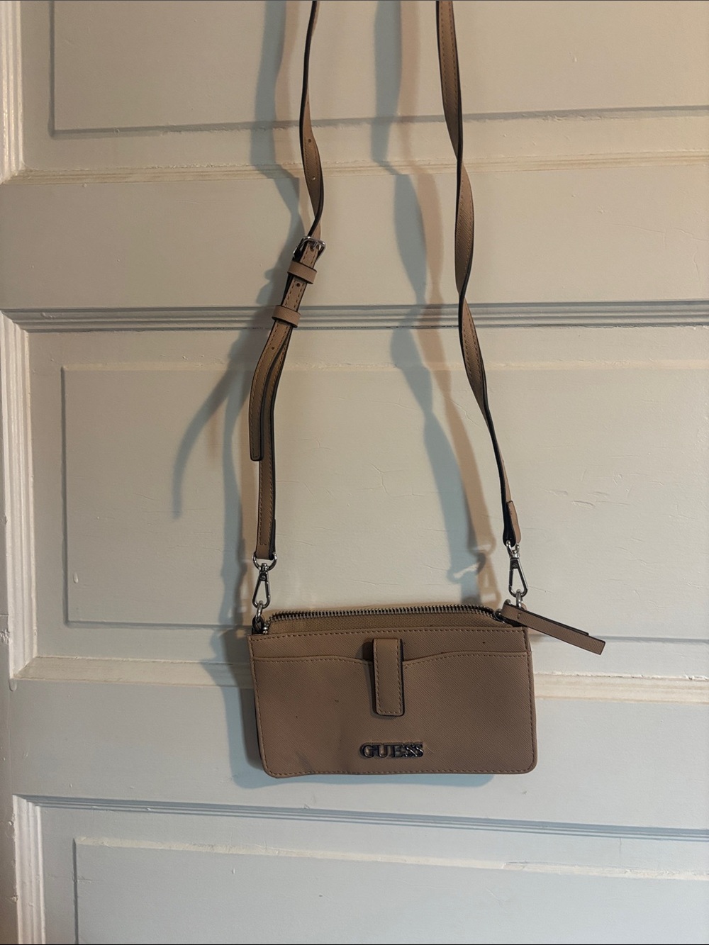 GUESS Taupe/Brown Crossbody Bag with Adjustable Strap